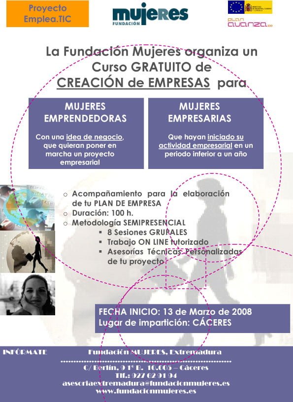 Curso de creación de empresas para mujeres emprendedoras y empresarias en Extremadura