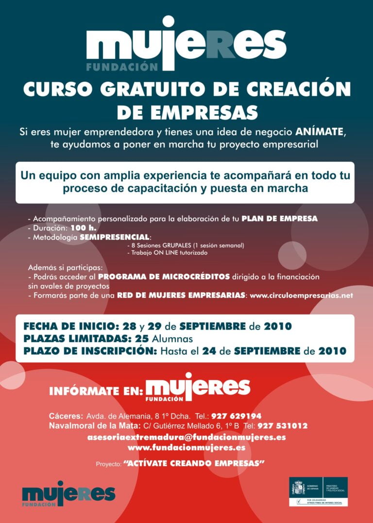 Curso de Creación de Empresas para mujeres emprendedoras