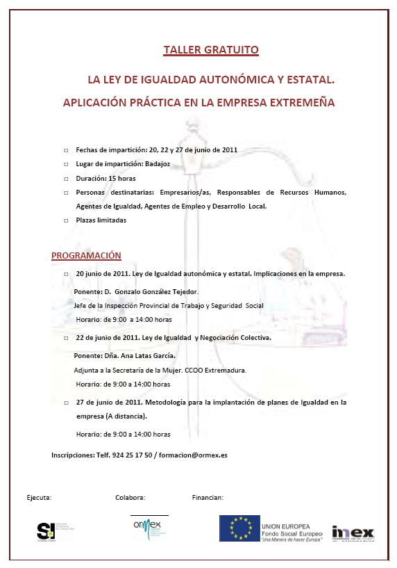 Taller Formativo: La Ley de Igualdad Autonómica y Estatal. Aplicación práctica en la empresa extremeña