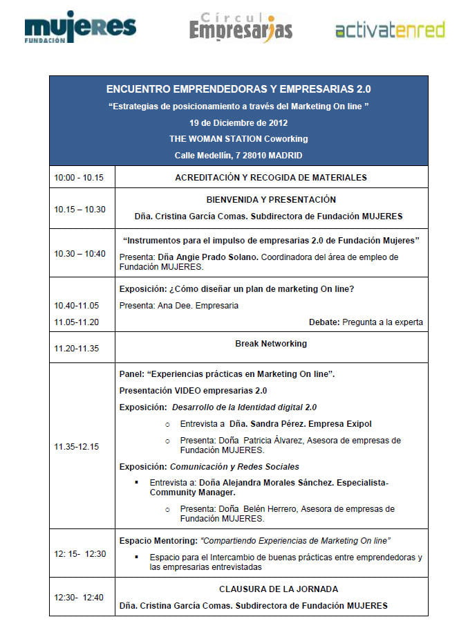 Encuentro Emprendedoras y Empresarias "Estrategias de posicionamiento a través del Marketing On line"