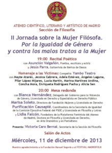 II Jornada sobre la Mujer Filósofa. Por la Igualdad de Género y contra los Malos Tratos a la Mujer
