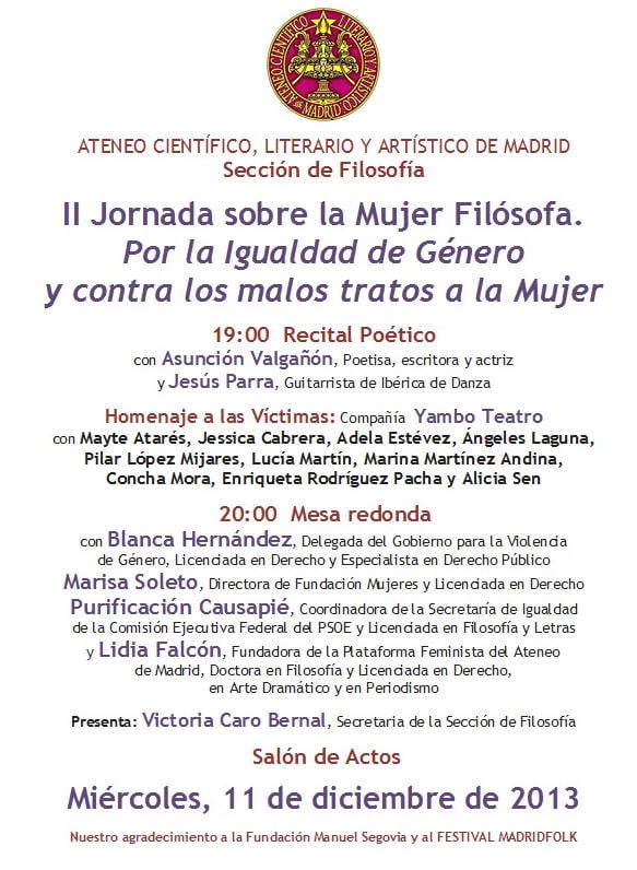 II Jornada sobre la Mujer Filósofa. Por la Igualdad de Género y contra los Malos Tratos a la Mujer