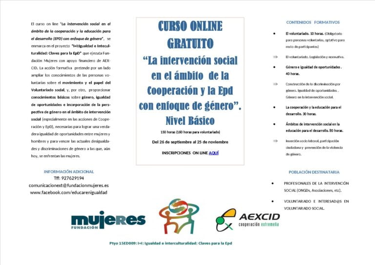 Curso on line: Intervención social en el ámbito de la cooperación y la educación para el desarrollo con enfoque de género