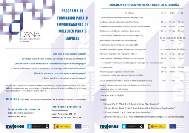 Quinta edición programa DANA: Emprego e Emprendemento en igualdade