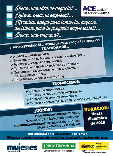 Fundación Mujeres asesora a empresarias y emprendedoras con el proyecto Actívate Creando Empresas financiado por la Junta de Extremadura con cargo al 0,7 del IRPF