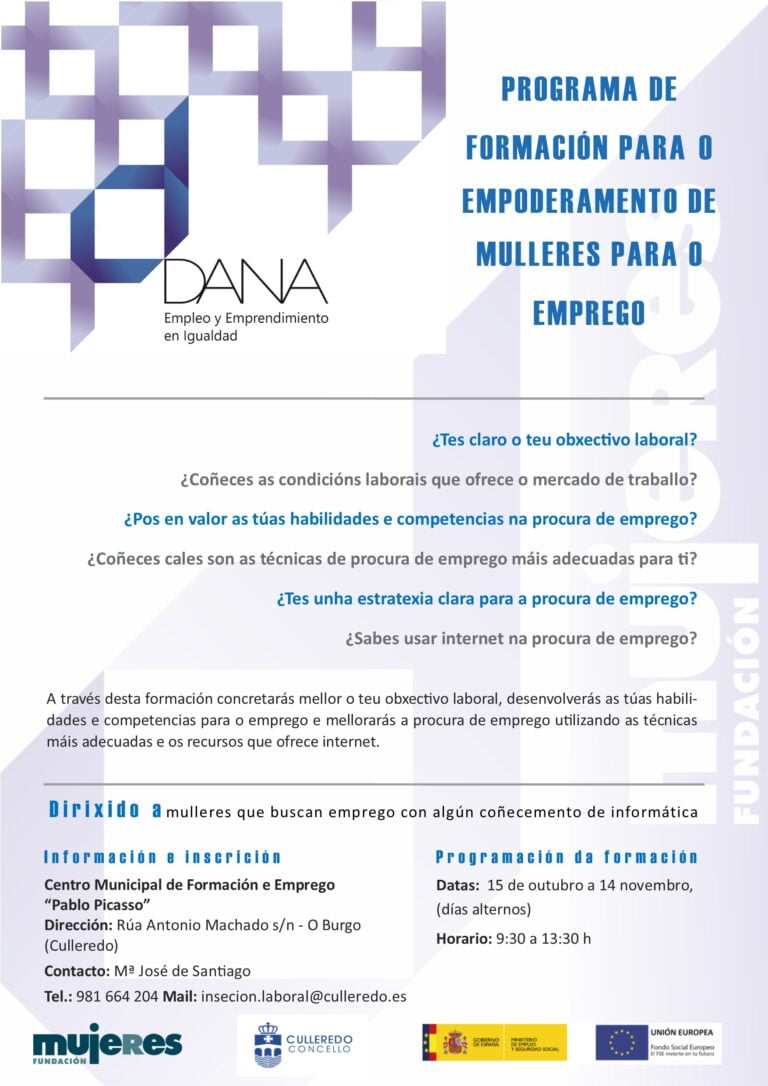 Programa DANA: Emprego y emprendemento en igualdade en Culleredo