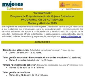 Nueva programación de las actividades del servicio Cuidadanas Madrid en el mes de abril