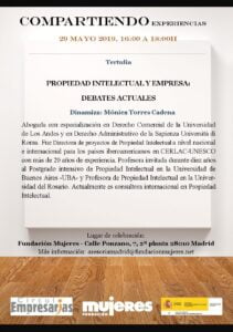 Compartiendo experiencias: tertulia sobre Propiedad intelectual y empresas, 29 de mayo