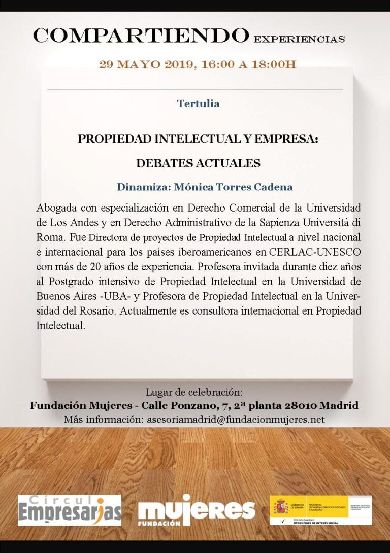 Compartiendo experiencias: tertulia sobre Propiedad intelectual y empresas, 29 de mayo