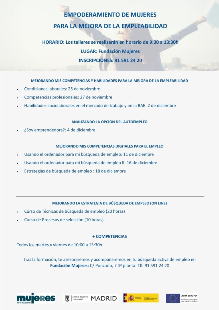 Nueva programación de las actividades del área de empleo de Madrid en el mes de diciembre