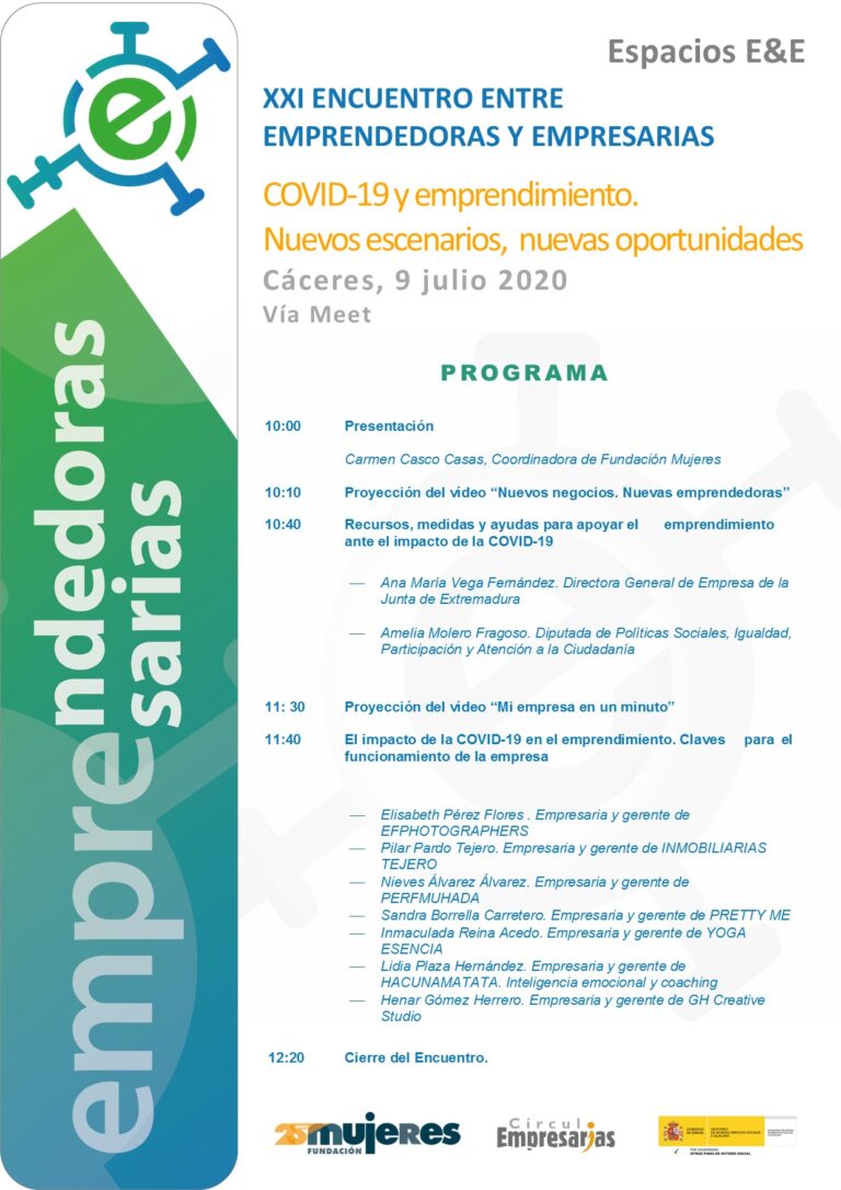 #EscuelaDeVeranoFM-Encuentro en Extremadura entre emprendedoras y empresarias:  COVID-19 y emprendimiento. Nuevos escenarios, nuevas oportunidades