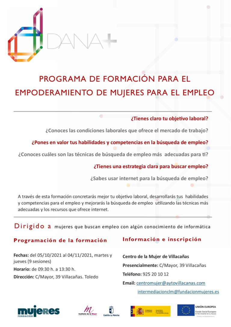 Curso presencial: Formación para el empoderamiento de mujeres para el empleo en Villacañas (Toledo)