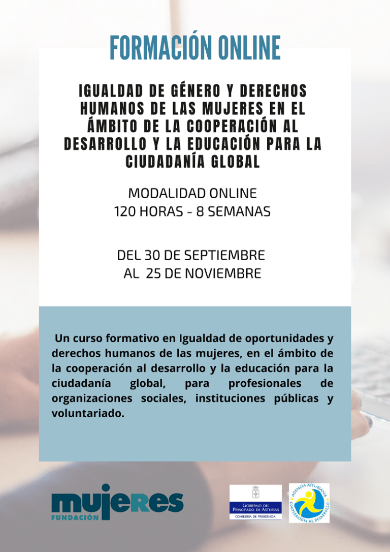 Curso formativo online: “Igualdad de género y derechos humanos de las mujeres en el ámbito de la cooperación al desarrollo y la educación para la ciudadanía global”