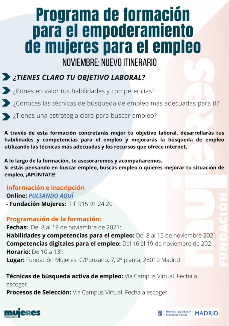 Curso presencial: Programa de empoderamiento de mujeres para el empleo