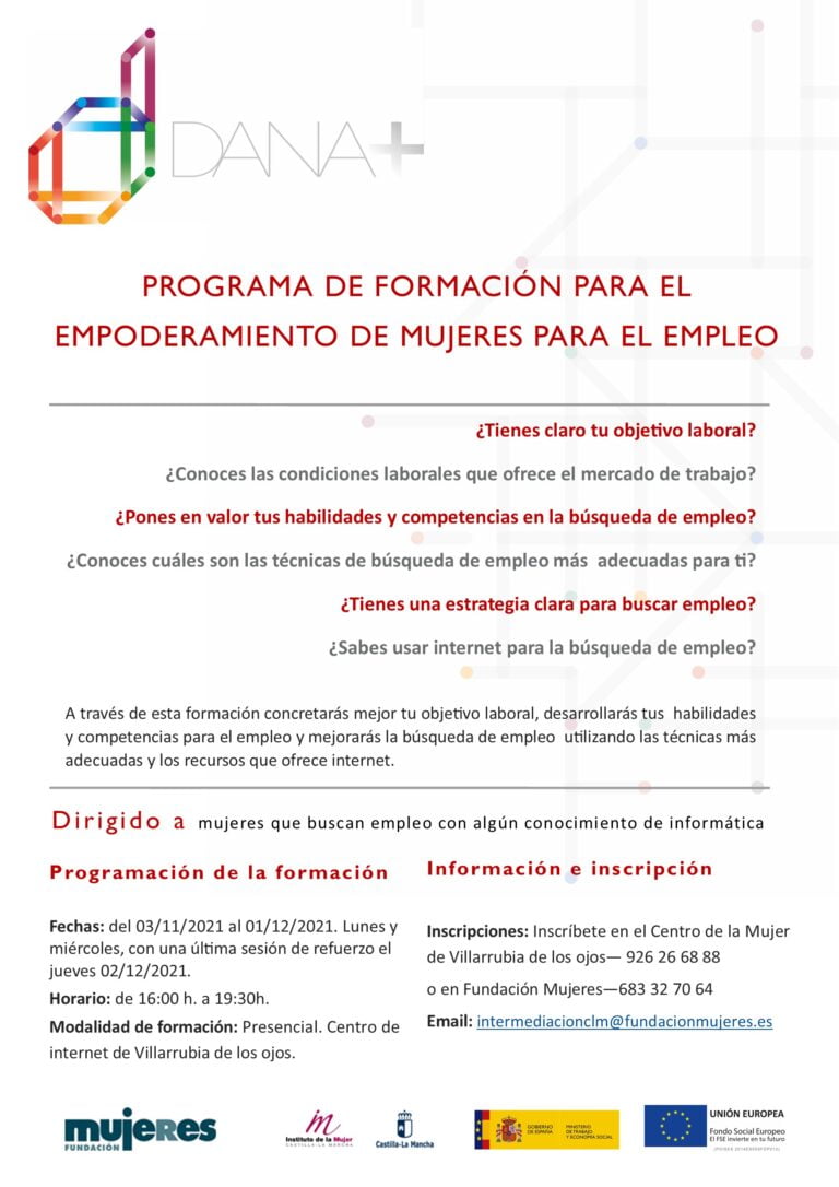 Curso presencial: Programa de Empoderamiento de Mujeres para el empleo en Villarrubia de los ojos (Ciudad Real)