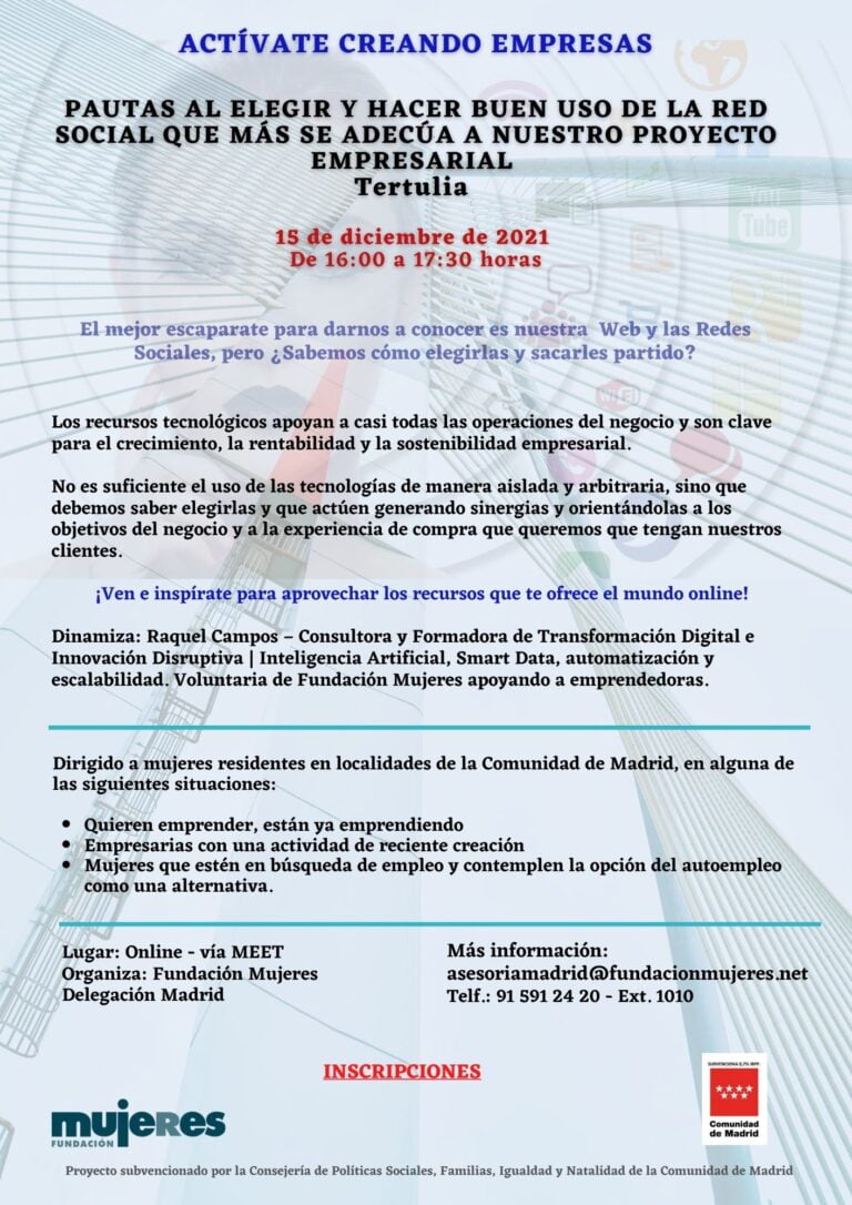 Tertulia on-line:Pautas al elegir y hacer buen uso de la red social que más se adecúa a nuestro proyecto empresarial