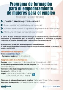 Nuevo itinerario de formación para el empoderamiento en el empleo dirigido a las mujeres de Madrid