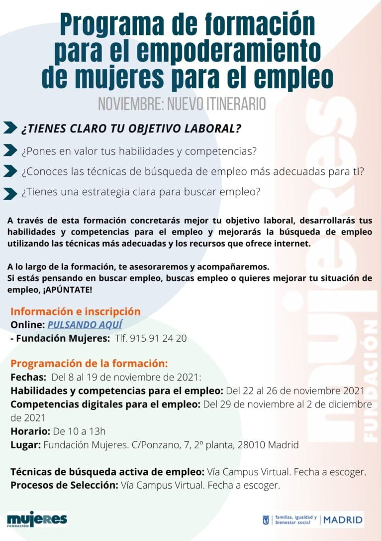 Curso presencial: Programa de Empoderamiento de Mujeres para el empleo de Madrid