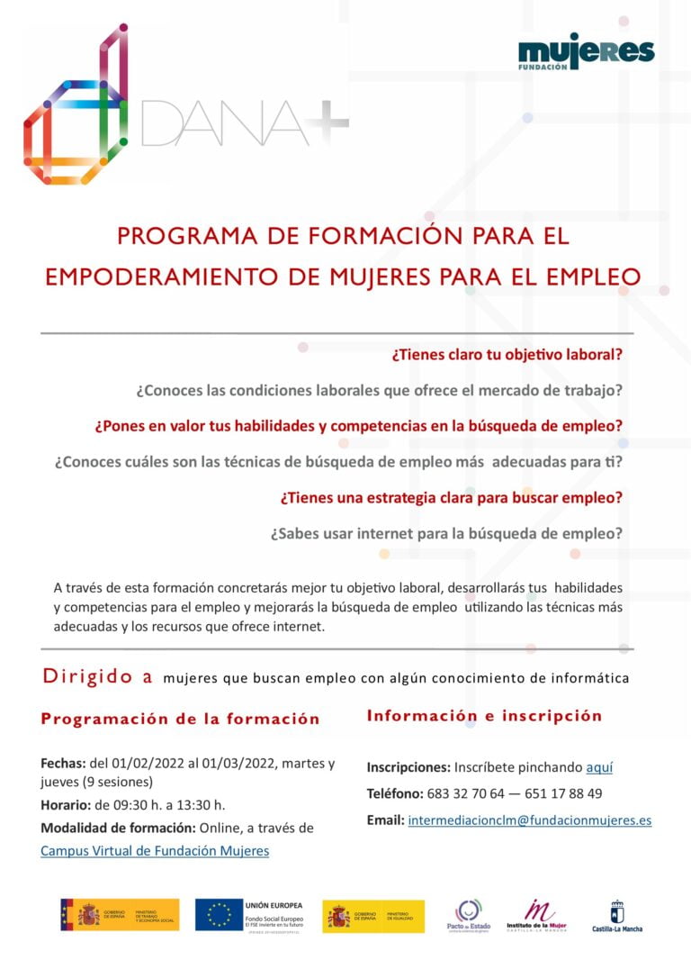 Cursos online: Empoderamiento de Mujeres para el empleo de Castilla La Mancha