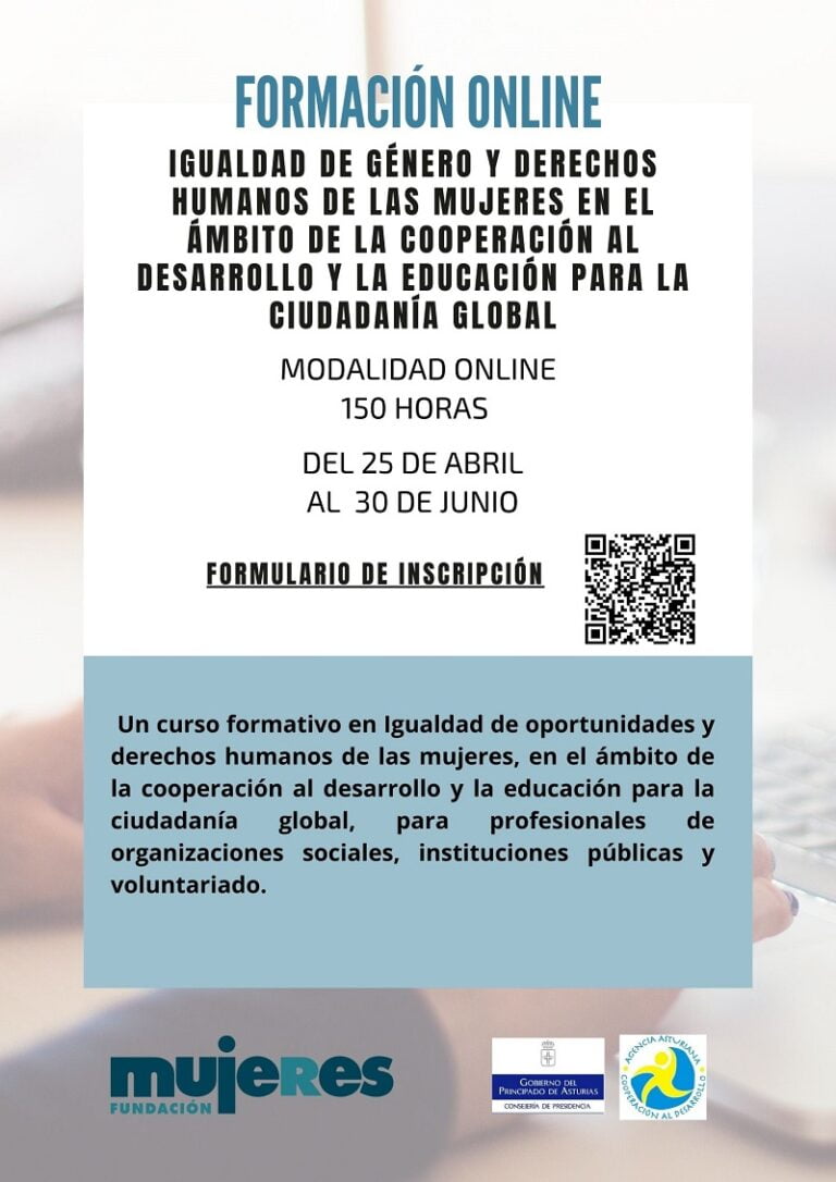 Curso formativo online: “Igualdad de género y derechos humanos de las mujeres en el ámbito de la cooperación al desarrollo y la educación para la ciudadanía global”
