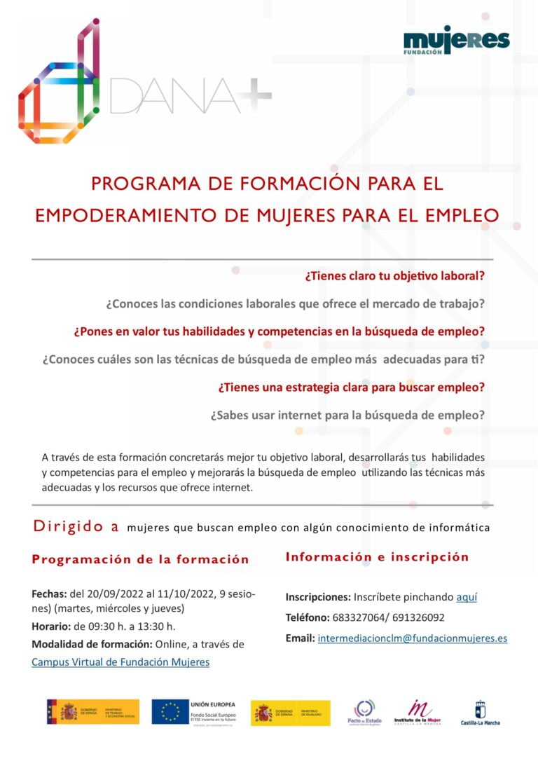 Programa de Empoderamiento de Mujeres para el empleo en Castilla La Mancha (modalidad online)