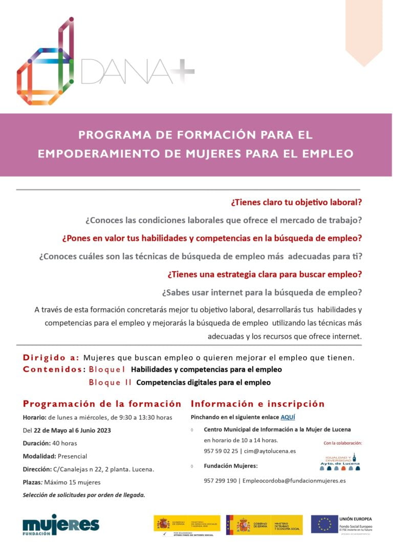 Programa de Empoderamiento de Mujeres para el empleo Dana+ en Lucena