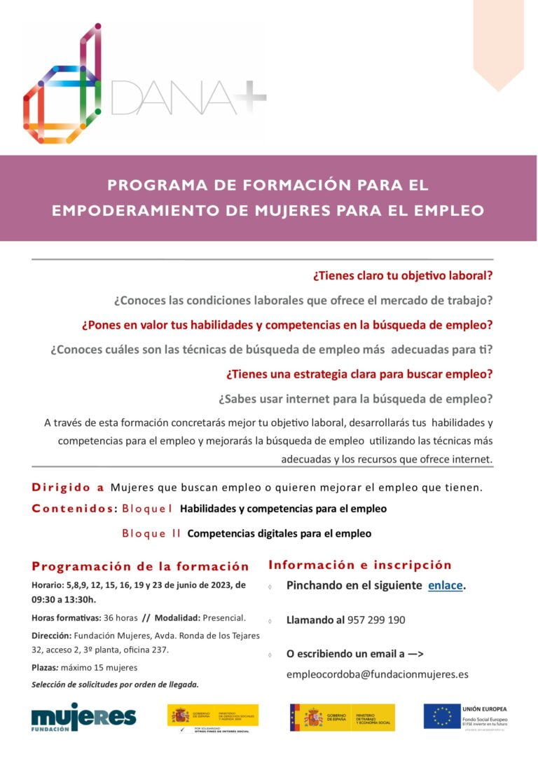 Programa de Empoderamiento DANA+ de Mujeres para el empleo en Córdoba