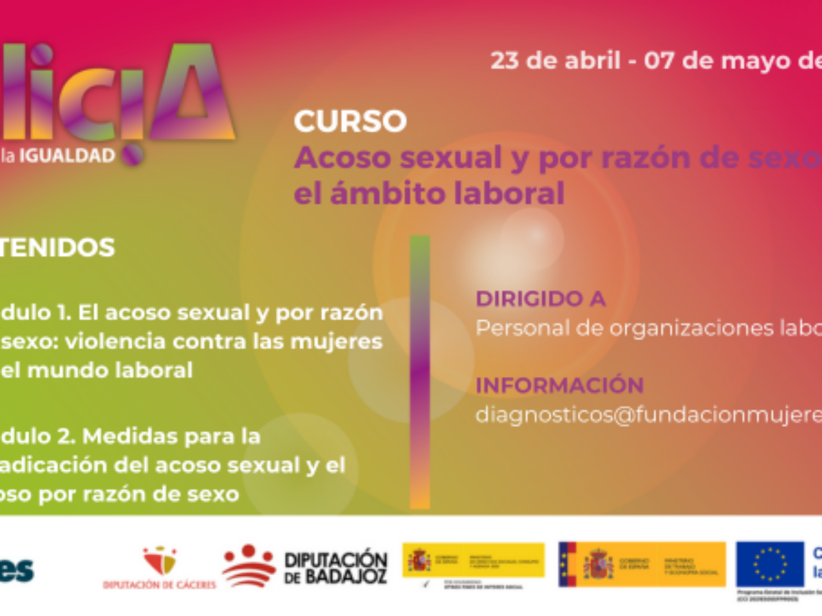 Curso: Acoso sexual y por razon de sexo en el ámbito laboral - Fundación  Mujeres